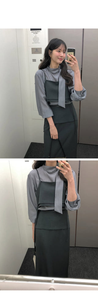 (2 colors) Basic Tie Blouse