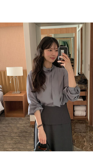 (2 colors) Basic Tie Blouse