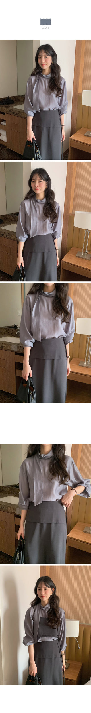 (2 colors) Basic Tie Blouse