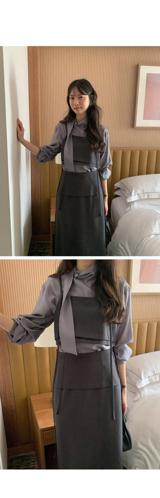 (2 colors) Basic Tie Blouse