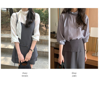 (2 colors) Basic Tie Blouse