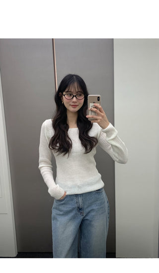 (3 colors) Boat Neck Mohair Knit