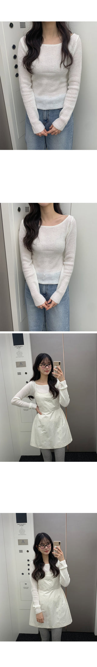 (3 colors) Boat Neck Mohair Knit