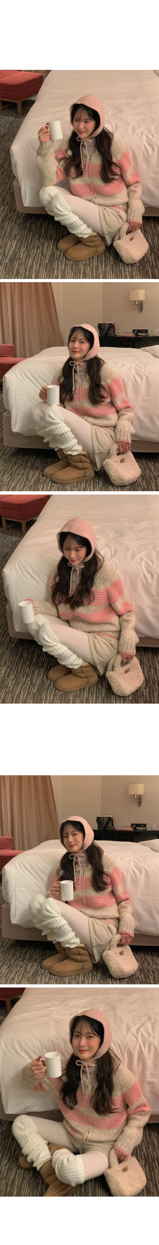 (2 colors) Striped knit zip-up