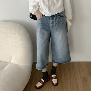 Wide 8/10 length denim pants