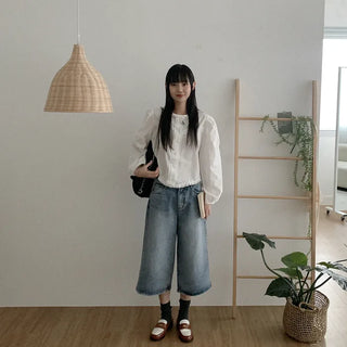 Wide 8/10 length denim pants