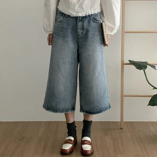 Wide 8/10 length denim pants
