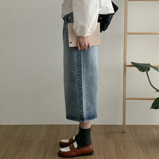 Wide 8/10 length denim pants