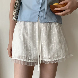 Perforated frill shorts