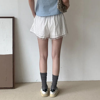 Perforated frill shorts