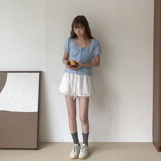 Perforated frill shorts