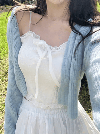 [With built-in cups] Frilled ribbon sleeveless top (2 colors)