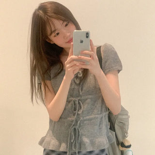Ribbon U-neck puff knit