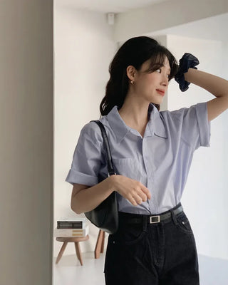 (7 colors) Double-stitched washed shirt