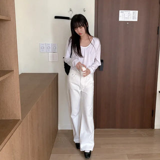 White wide cotton pants