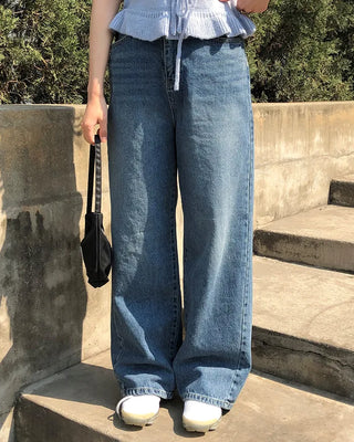 Slit wide denim pants