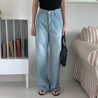 Linen straight denim pants