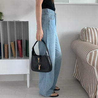 Linen straight denim pants