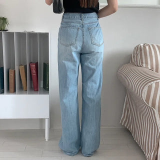 Linen straight denim pants