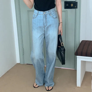 Linen straight denim pants