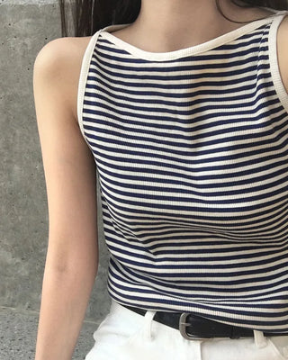Striped boat neck sleeveless top