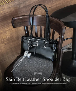 [Charm Set] Belt Leather Tote Bag/Shoulder Bag