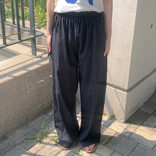 Linen ribbon elastic waist pants