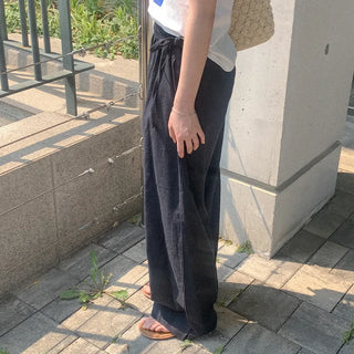 Linen ribbon elastic waist pants