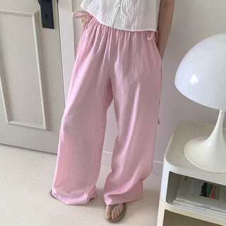 Linen ribbon elastic waist pants