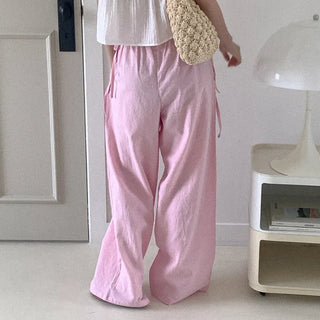 Linen ribbon elastic waist pants