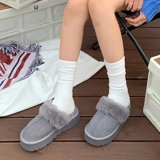 0643 Simple Suede Platform Slippers