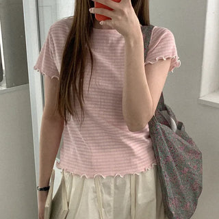 Cotton striped short-sleeved T-shirt