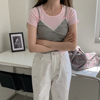 Ribbon strap eyelet punched sleeveless top
