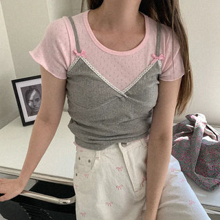 Ribbon strap eyelet punched sleeveless top