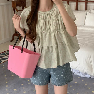 Cotton Shirred Flower Blouse