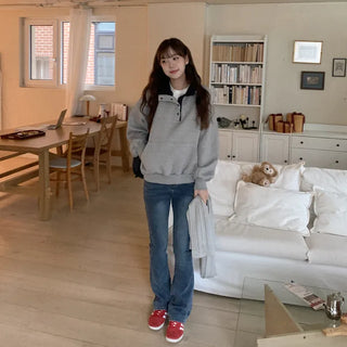Fleece-lined high-neck button-up sweatshirt
