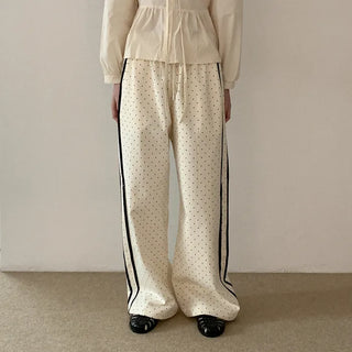 Wide polka dot elastic waist pants