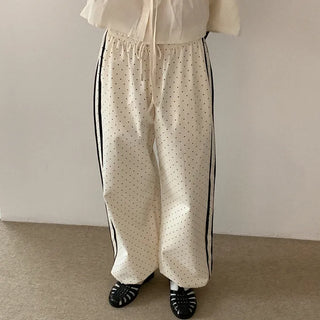 Wide polka dot elastic waist pants
