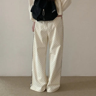 Wide polka dot elastic waist pants