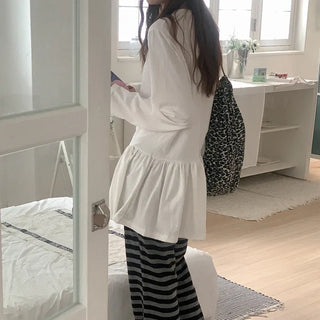 Cotton frill long-sleeved T-shirt