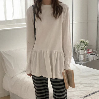 Cotton frill long-sleeved T-shirt
