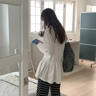 Cotton frill long-sleeved T-shirt