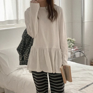 Cotton frill long-sleeved T-shirt
