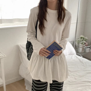 Cotton frill long-sleeved T-shirt