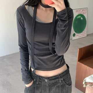 Scarf-layered T-shirt