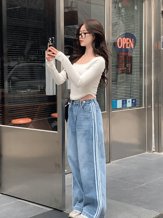2-Way Line Wide Denim Pants (2 colors)