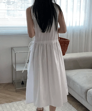 Elastic waist cotton midi dress