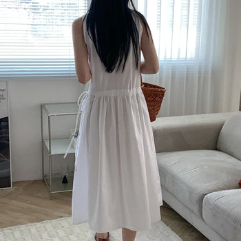 Elastic waist cotton midi dress