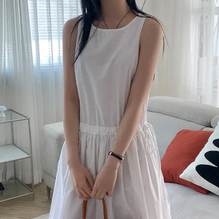 Elastic waist cotton midi dress