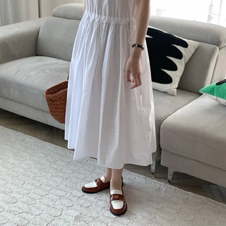 Elastic waist cotton midi dress
